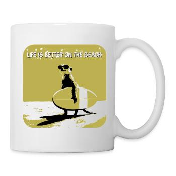 cooles Erdmännchen mit Surfboard - Tasse - Weiß - Rechts