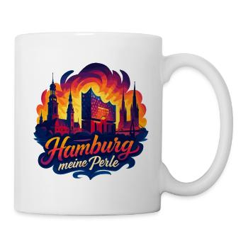 Hamburg Perle Stadt Silhouette Sonne Geschenk - Tasse - Weiß - Rechts