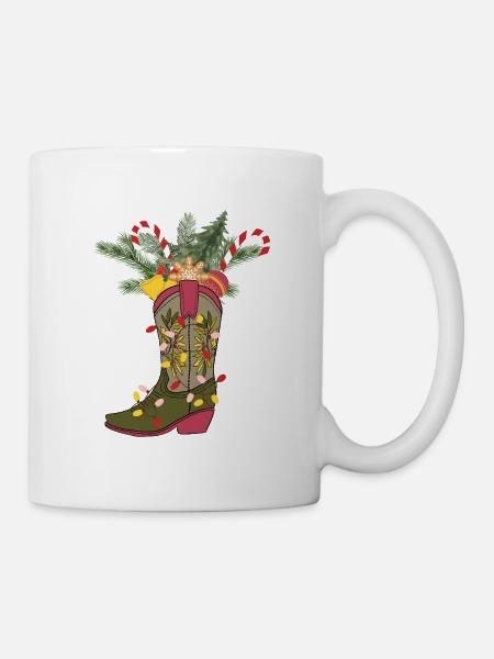 Weihnachtlicher Cowboystiefel - Tasse - Weiß
