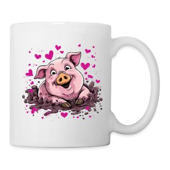 Coeur cochon dans la boue rose - Mug blanc - blanc - Droite