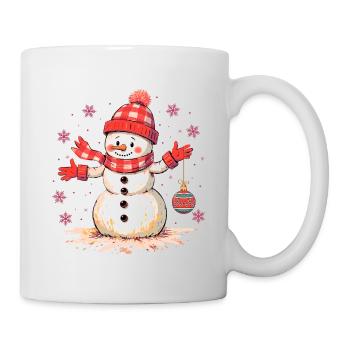 Weihnachtlicher Schneemann mit Mütze und Schal - Tasse - Weiß - Rechts