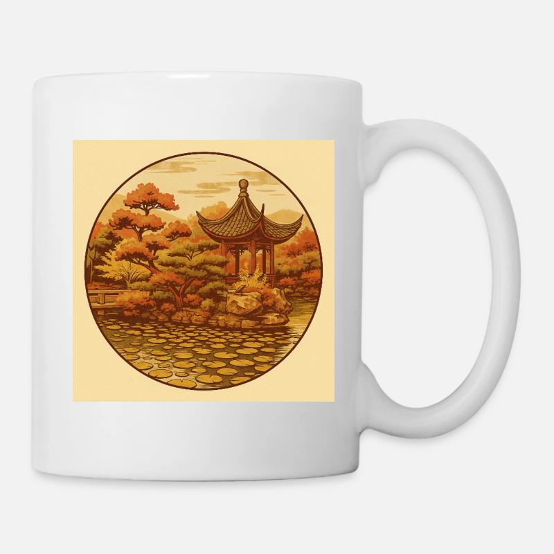 Herbstliche Zen-Pagode im Kreis - Tasse - Weiß