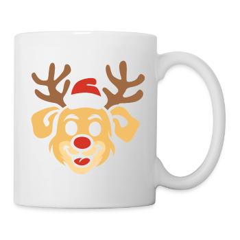 Fröhlicher Weihnachts-Hund mit Geweih - Tasse - Weiß - Rechts
