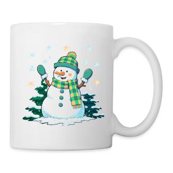 Fröhlicher Schneemann im Winterwald - Tasse - Weiß - Rechts
