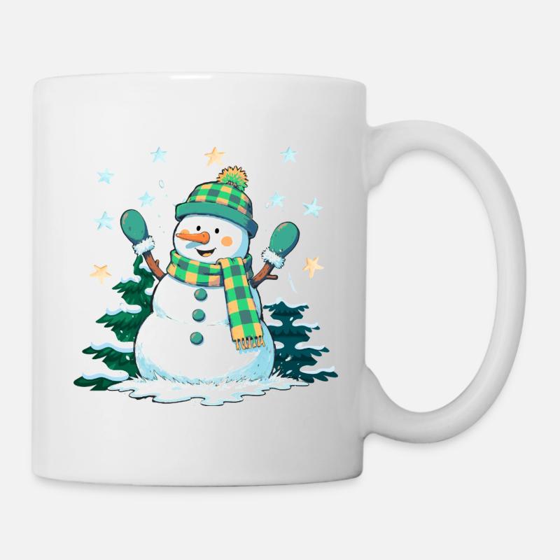 Fröhlicher Schneemann im Winterwald - Tasse - Weiß