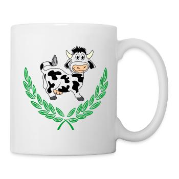 Niedliche Kuh im grünen Lorbeerkranz - Tasse - Weiß - Rechts