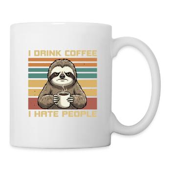 Mürrischer lustiger Faultier trinken Kaffee und hassen Menschen - Tasse - Weiß - Rechts