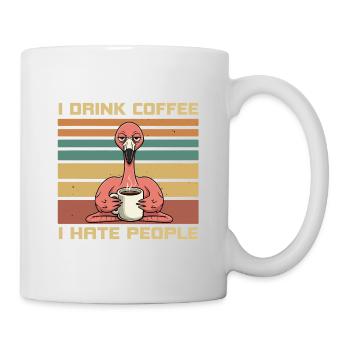 Flamants roses drôles boivent du café et détestent les gens - Mug blanc - blanc - Droite