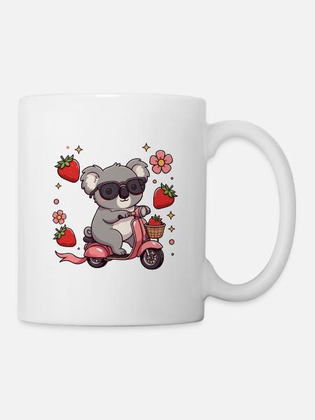 Cooler Koala-Rollerfahrer Kawaii Sommerkunst - Tasse - Weiß