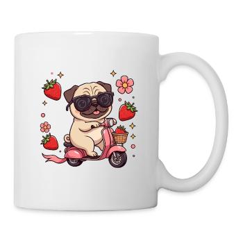 Cool Pug Scooter Fahrer Kawaii Sommerkunst - Tasse - Weiß - Rechts