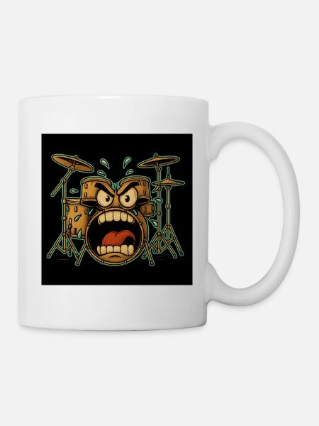 Wütendes Drumset Cartoon - Tasse - Weiß