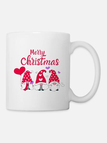 Süße Weihnachtszwerge mit Herzen - Tasse - Weiß