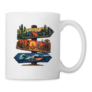 Adventure Signpost – Camping, Desert & Surf - Mug - white - Right