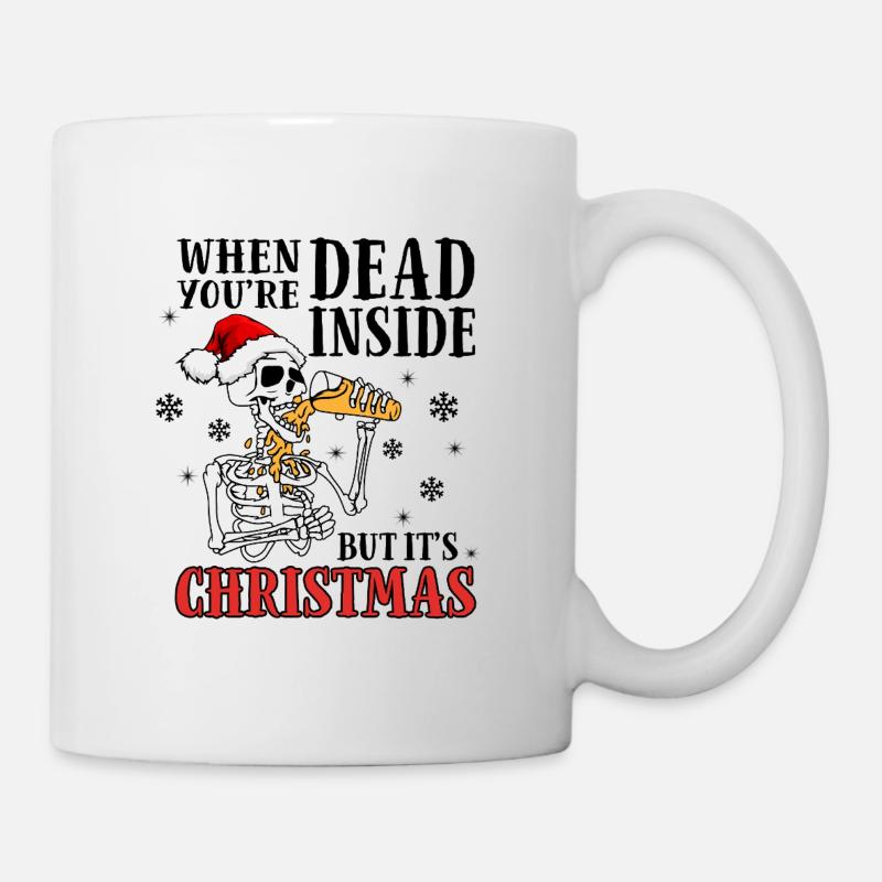 Skeleton sings Christmas in Santa hat - Mug - white