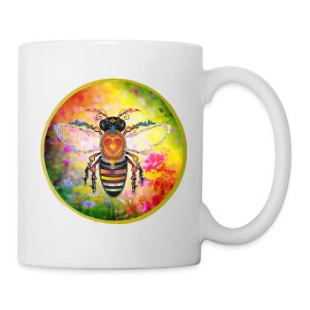 Colorful decorated bee on summer meadow - Mug - white - Right