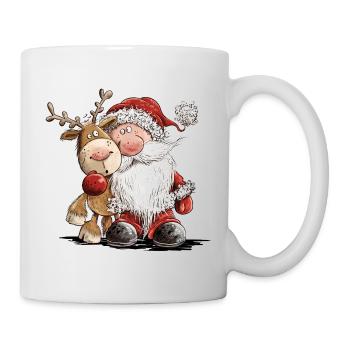 Funny Santa Claus and his reindeer - Mug - white - Right
