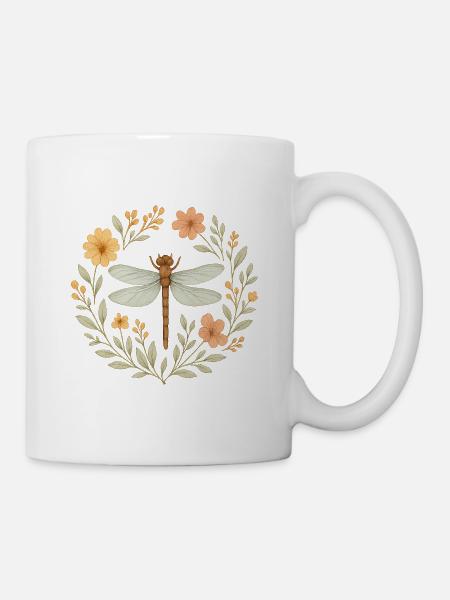 Blumiger Libellenkranz - Tasse - Weiß