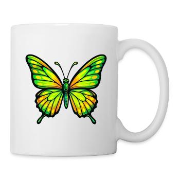 Leuchtender Grün Gelb Schmetterling - Tasse - Weiß - Rechts