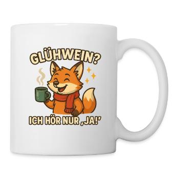 Winterfuchs genießt Glühwein - Tasse - Weiß - Rechts