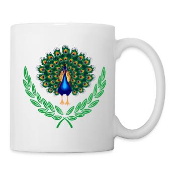 Pfau im grünen Lorbeerkranz - Tasse - Weiß - Rechts
