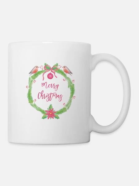 Festliches Weihnachtskranz Merry Christmas - Tasse - Weiß