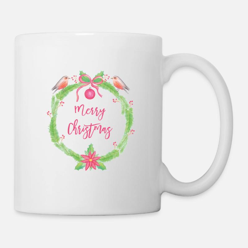Festliches Weihnachtskranz Merry Christmas - Tasse - Weiß