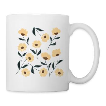 Cremefarbene Blüten Blumenranken Muster - Tasse - Weiß - Rechts