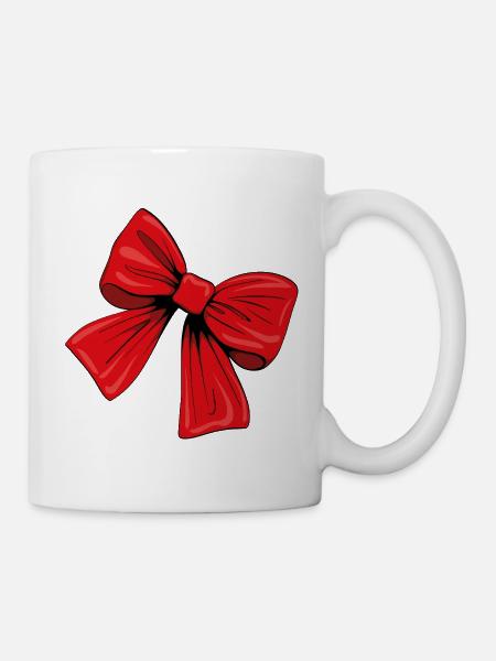 rote Schleife - Tasse - Weiß