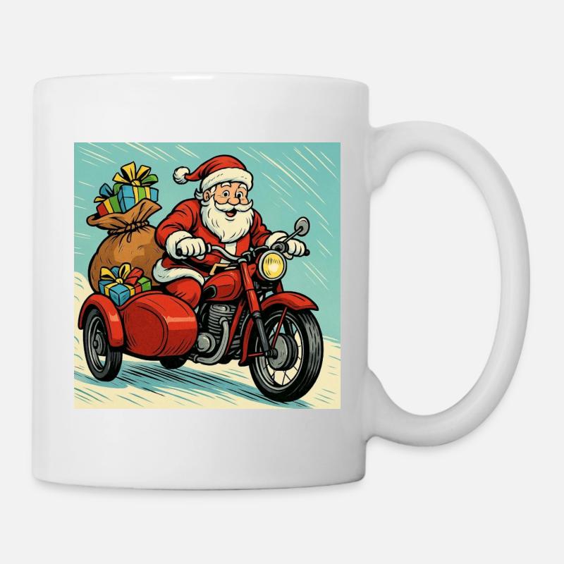 Le Père Noël sur une moto avec side-car – Style comics - Mug blanc - blanc