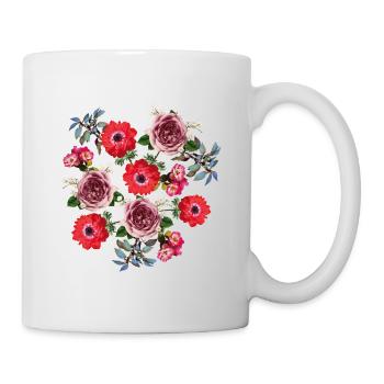 Wunderschönes Arrangement roter Rosen - Tasse - Weiß - Rechts