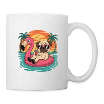 Lustiger Mops tropischer Sommerflamingo-Float - Tasse - Weiß - Rechts
