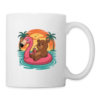 Lustiger Bär tropischer Sommerflamingo-Float - Tasse - Weiß - Rechts