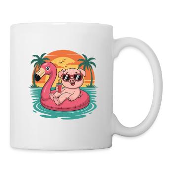Cochon Drôle Flotteur Tropical Flamant Rose d’Été - Mug blanc - blanc - Droite