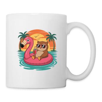 Lustiger Eulen-Tropensommer-Flamingo-Float - Tasse - Weiß - Rechts