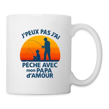 Father and son fishing at sunset - Mug - white - Right