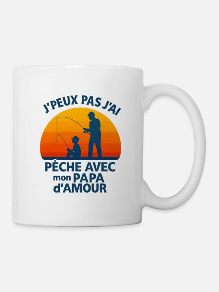 Père et fils pêche au coucher soleil - Mug blanc - blanc