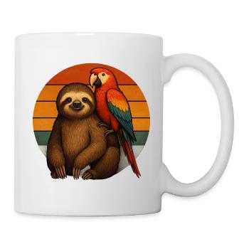 Faultier Papagei Retro Tierfreunde - Tasse - Weiß - Rechts