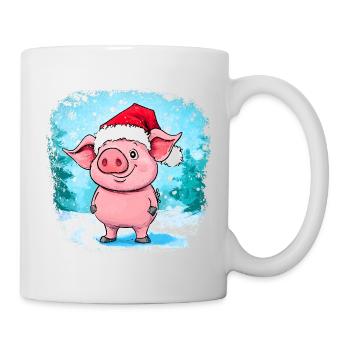 Schweinchen Weihnachten - Tasse - Weiß - Rechts
