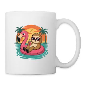 Coucher de soleil drôle de paresseux tropical d’été de flamants roses - Mug blanc - blanc - Droite