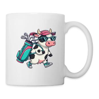 Lustige Kuh-Golfer-Zeichentrickserie Cooles Golftier - Tasse - Weiß - Rechts