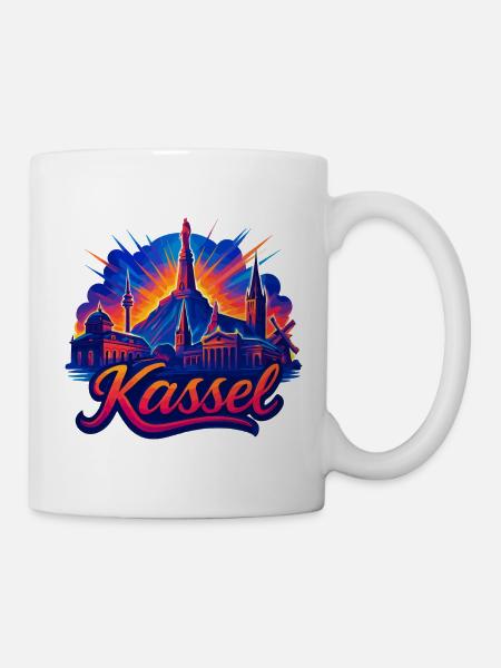 Kassel Stadt Silhouette strahlend Cassel Geschenk - Tasse - Weiß