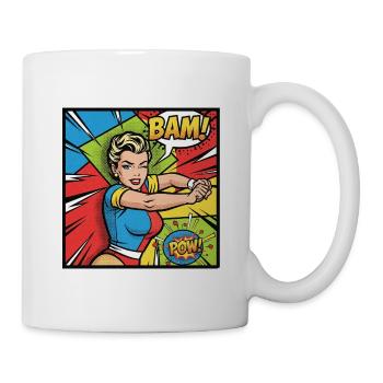 Pop Art Superheldin Kraftvoll - Tasse - Weiß - Rechts