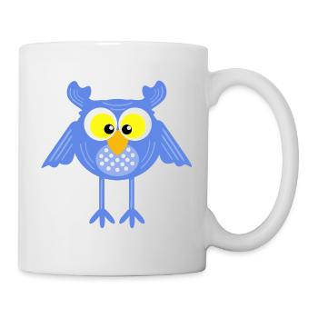Blaue Eule mit Punkten - Tasse - Weiß - Rechts