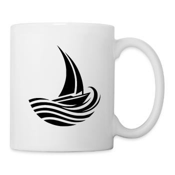 Minimalist maritime sailboat meets wave - Mug - white - Right
