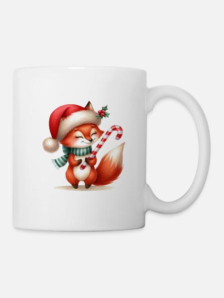 Festlicher Fuchs mit Zuckerstange - Tasse - Weiß
