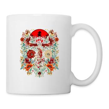 Dragon and flowers around solar - Mug - white - Right