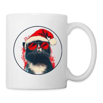 Chat cool avec lunettes de soleil Chapeau de Père Noël - Mug blanc - blanc - Droite