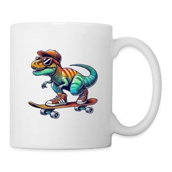 Dinosaure drôle patinant sur un skateboard cartoon Skate - Mug blanc - blanc - Droite