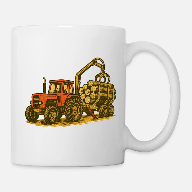 Tracteur forestier avec charge en bois - Mug blanc - blanc