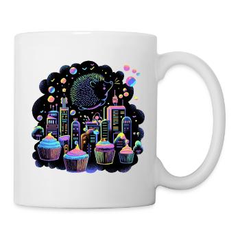 Neon Cupcake Stadt Igel - Tasse - Weiß - Rechts